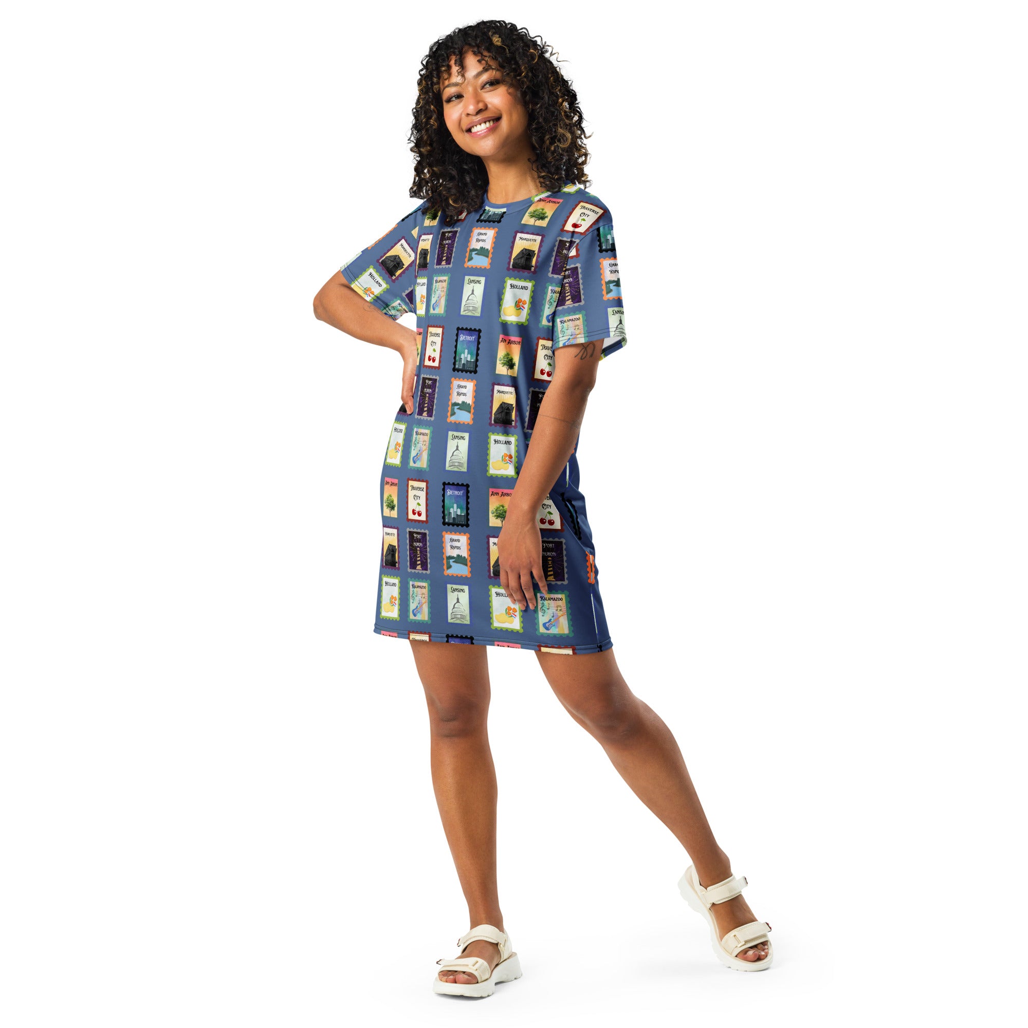 Michigan cities - Blue T-shirt dress