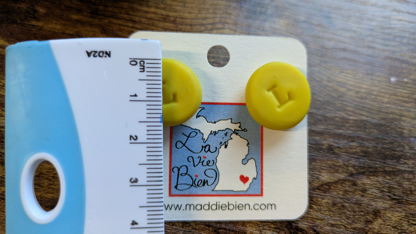 Dainty yellow letter L clay initial letter earrings