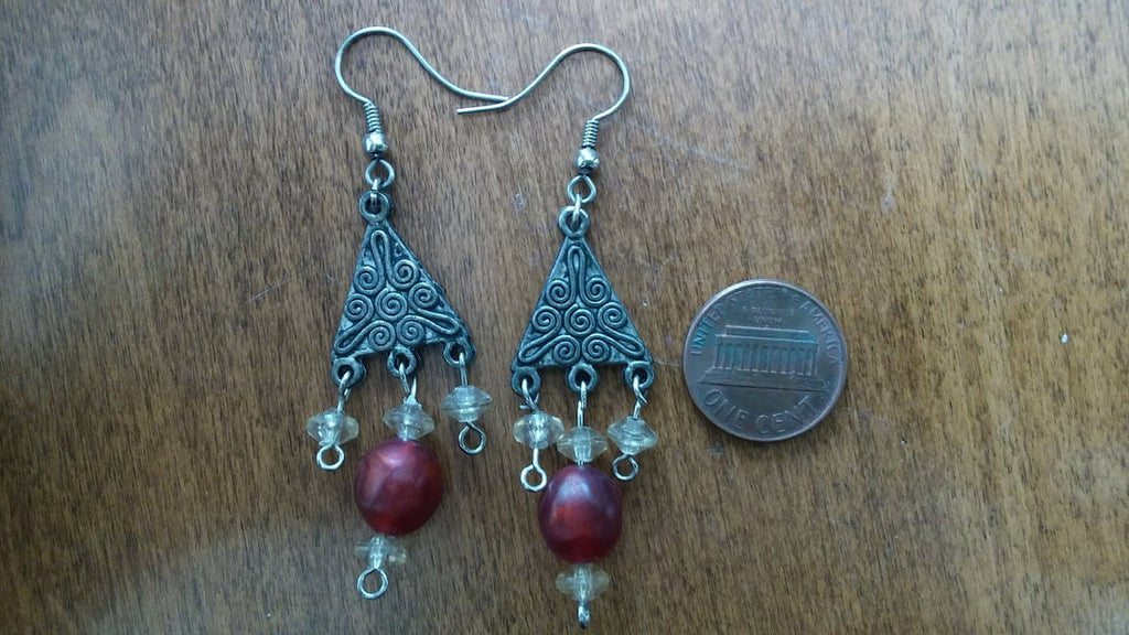 Red and yellow beaded earrings for pierced ears,  for pierced ears, handmade jewelry perfect for gifting, made in Michigan USA