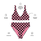 Pink and black checkered high-waisted bikini by La Vie Bien