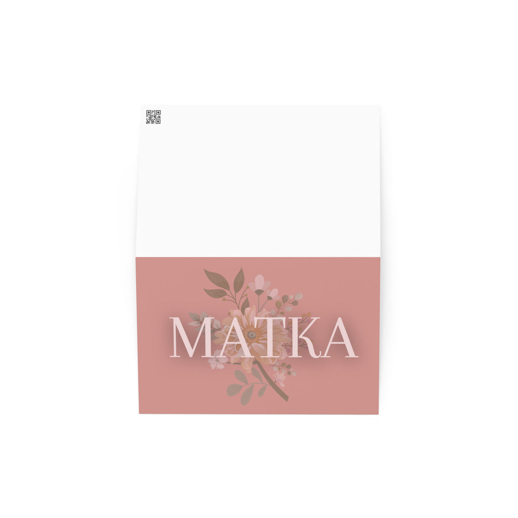 Pink Matka Greeting card with a floral bouquet background
