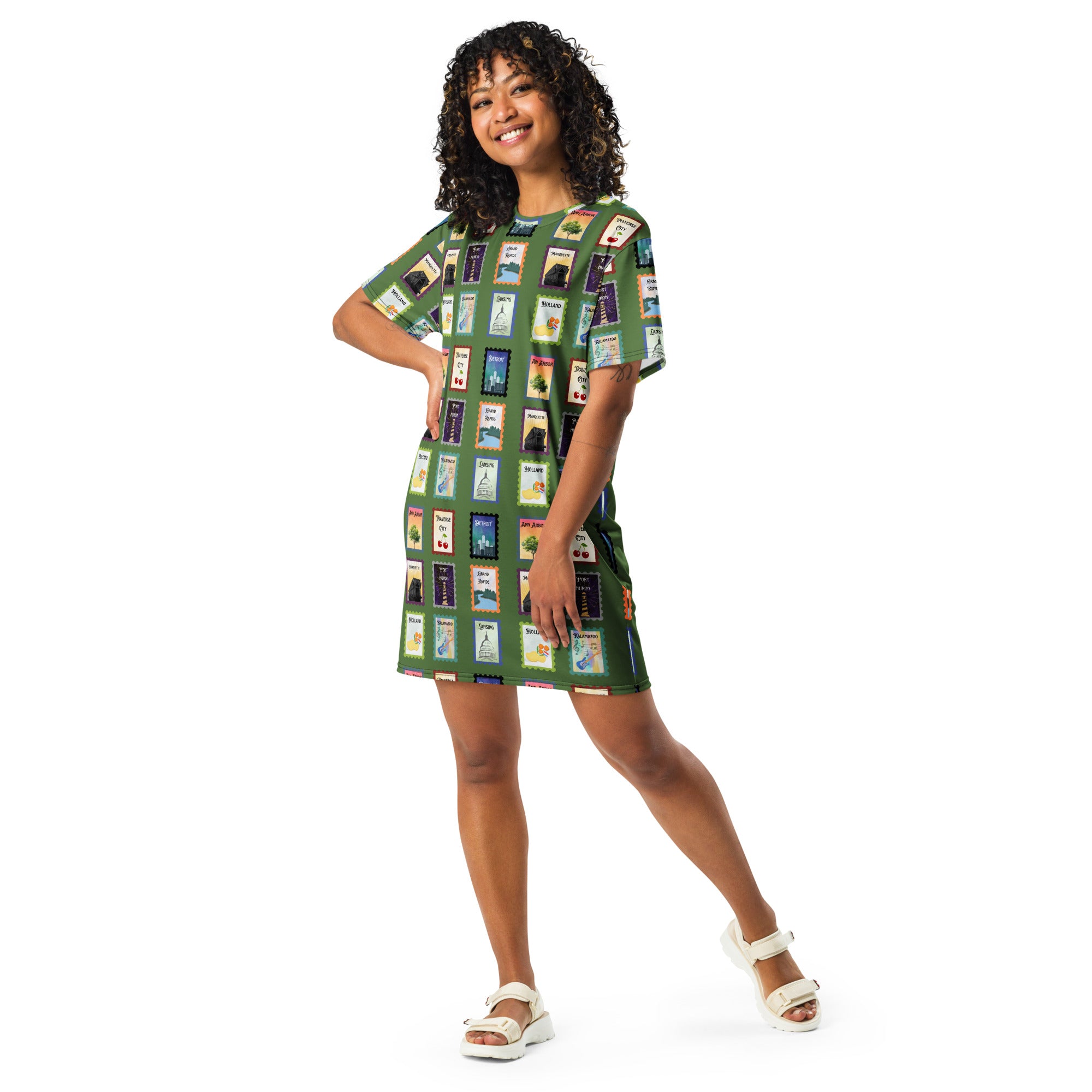 Michigan cities - Green T-shirt dress