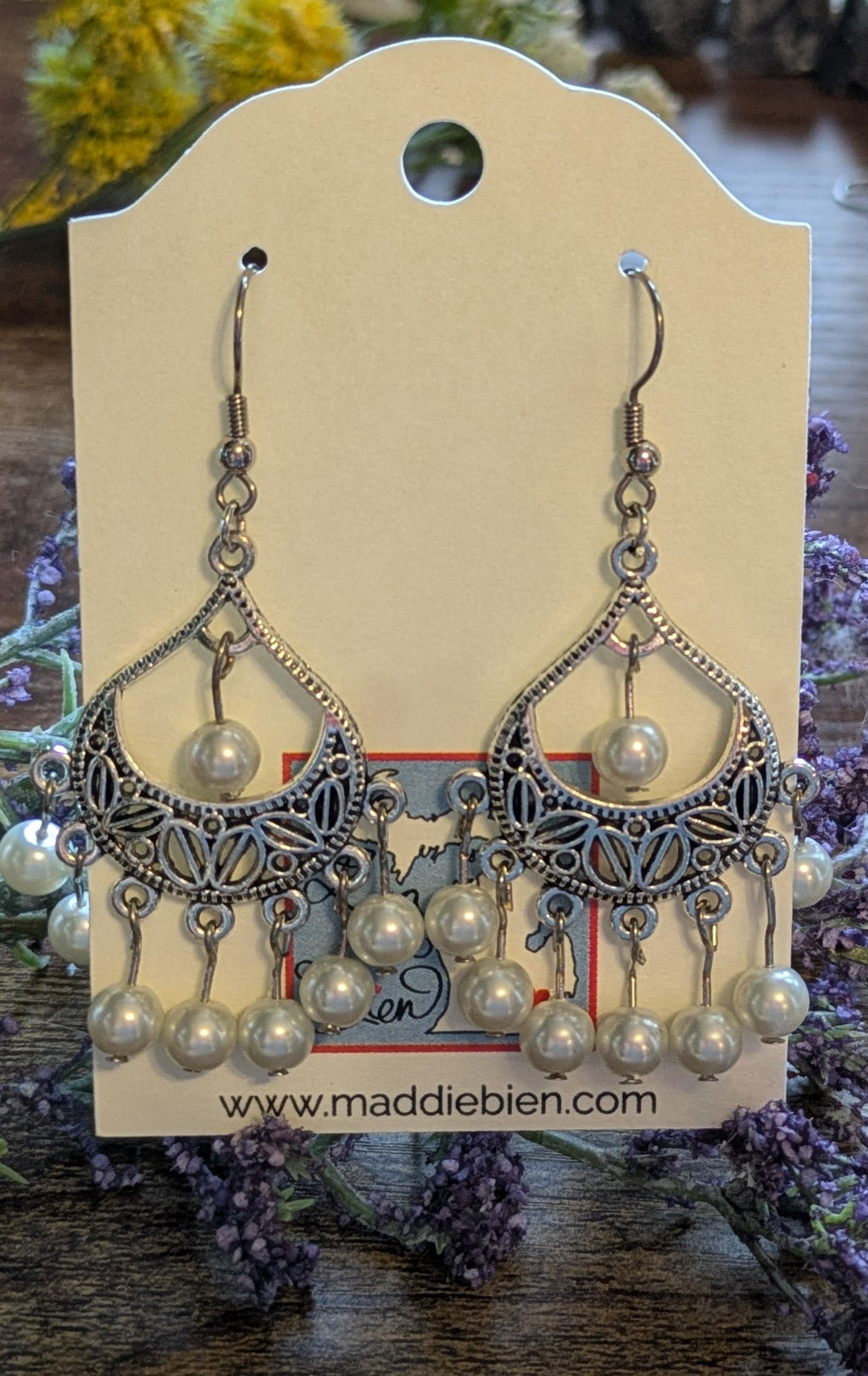 Pearly dangle chandelier earrings