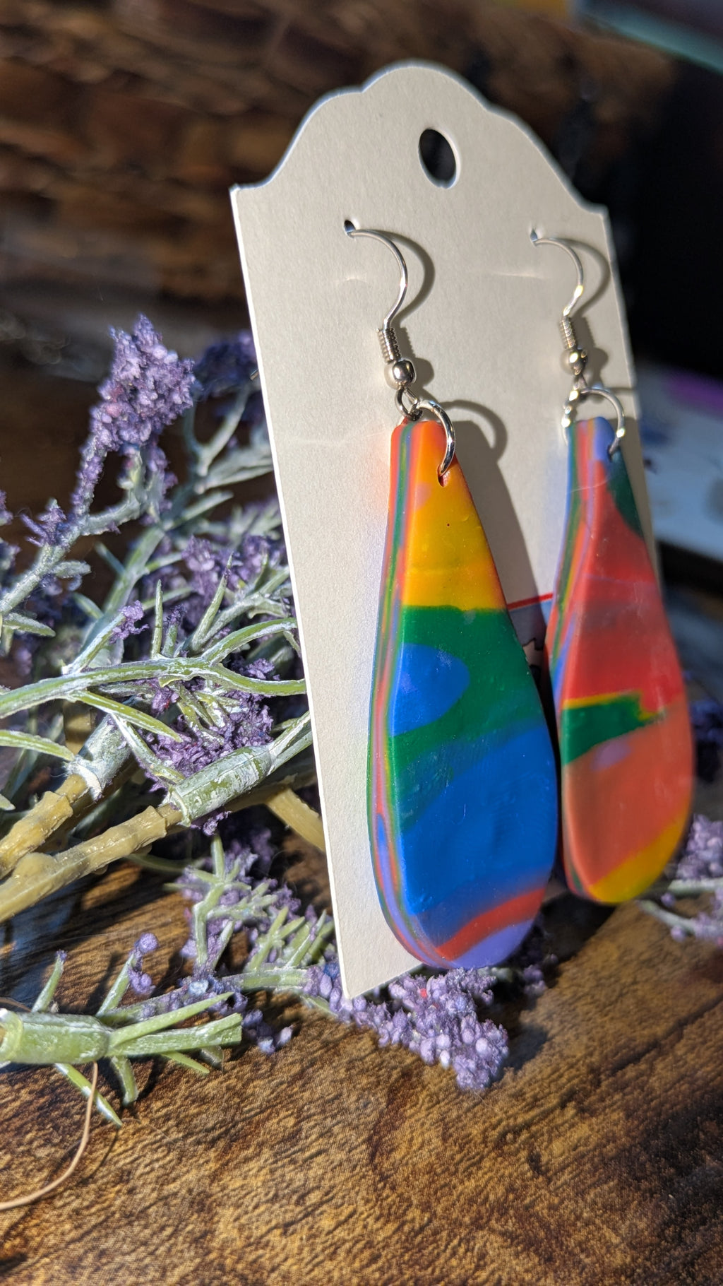 Rainbow drop polymer clay earrings