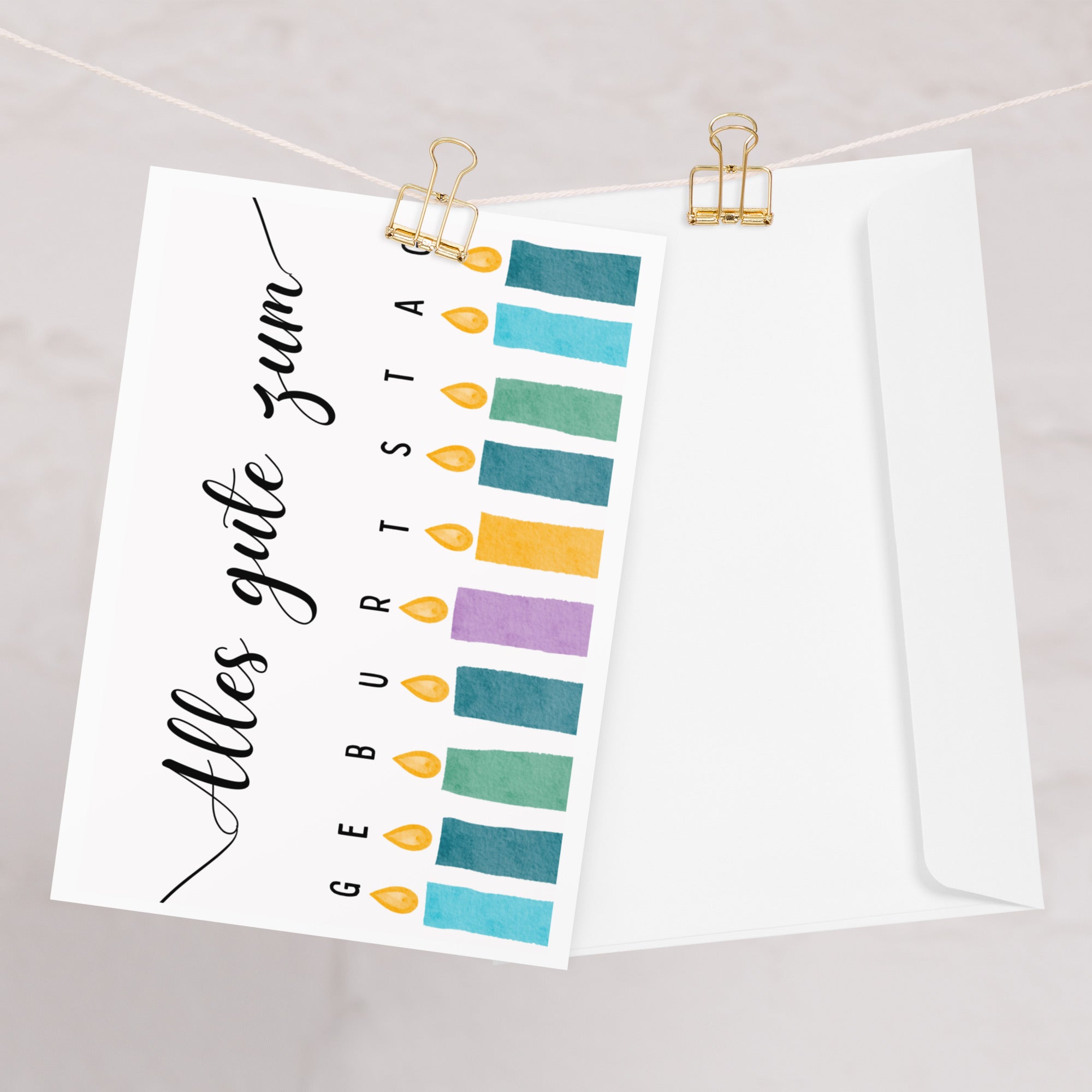 Alles gute zum geburtstag German birthday Greeting card with candle design, blank inside with envelope