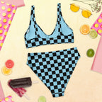 Blue and black checkered high-waisted bikini by La Vie Bien