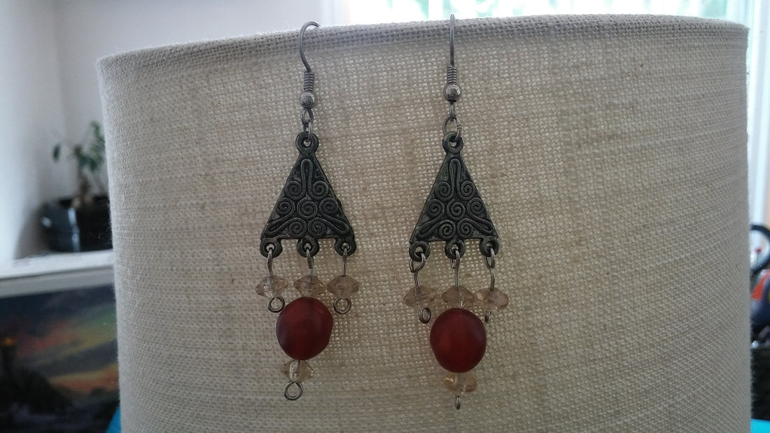 Red and yellow beaded earrings for pierced ears,  for pierced ears, handmade jewelry perfect for gifting, made in Michigan USA