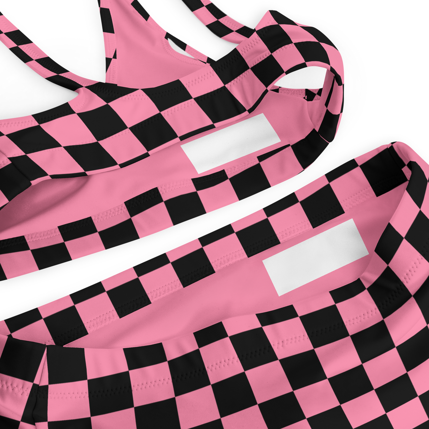 Pink and black checkered high-waisted bikini