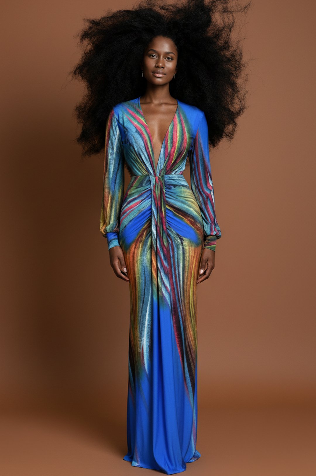 Multi Color Blue Swirl Print Dress