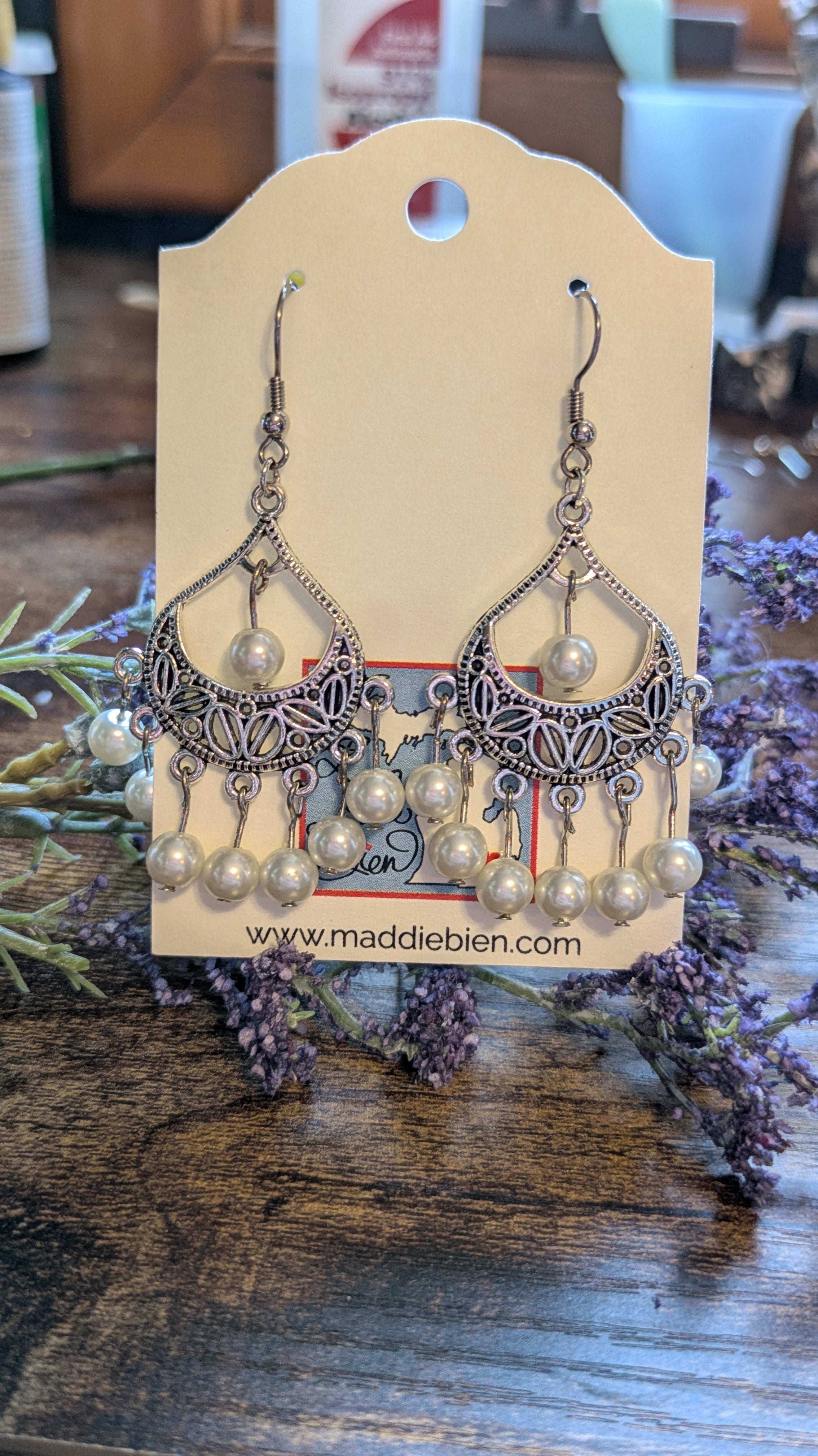 Pearly dangle chandelier earrings