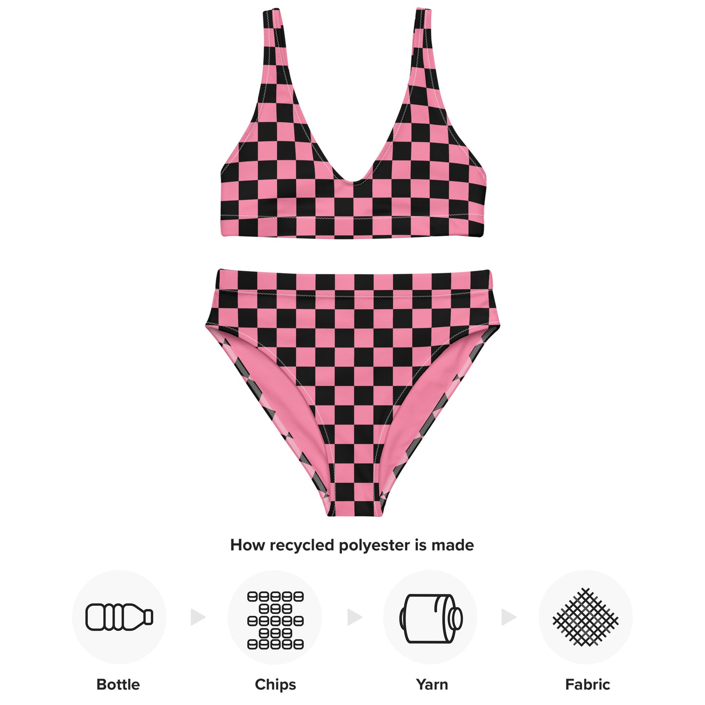 Pink and black checkered high-waisted bikini