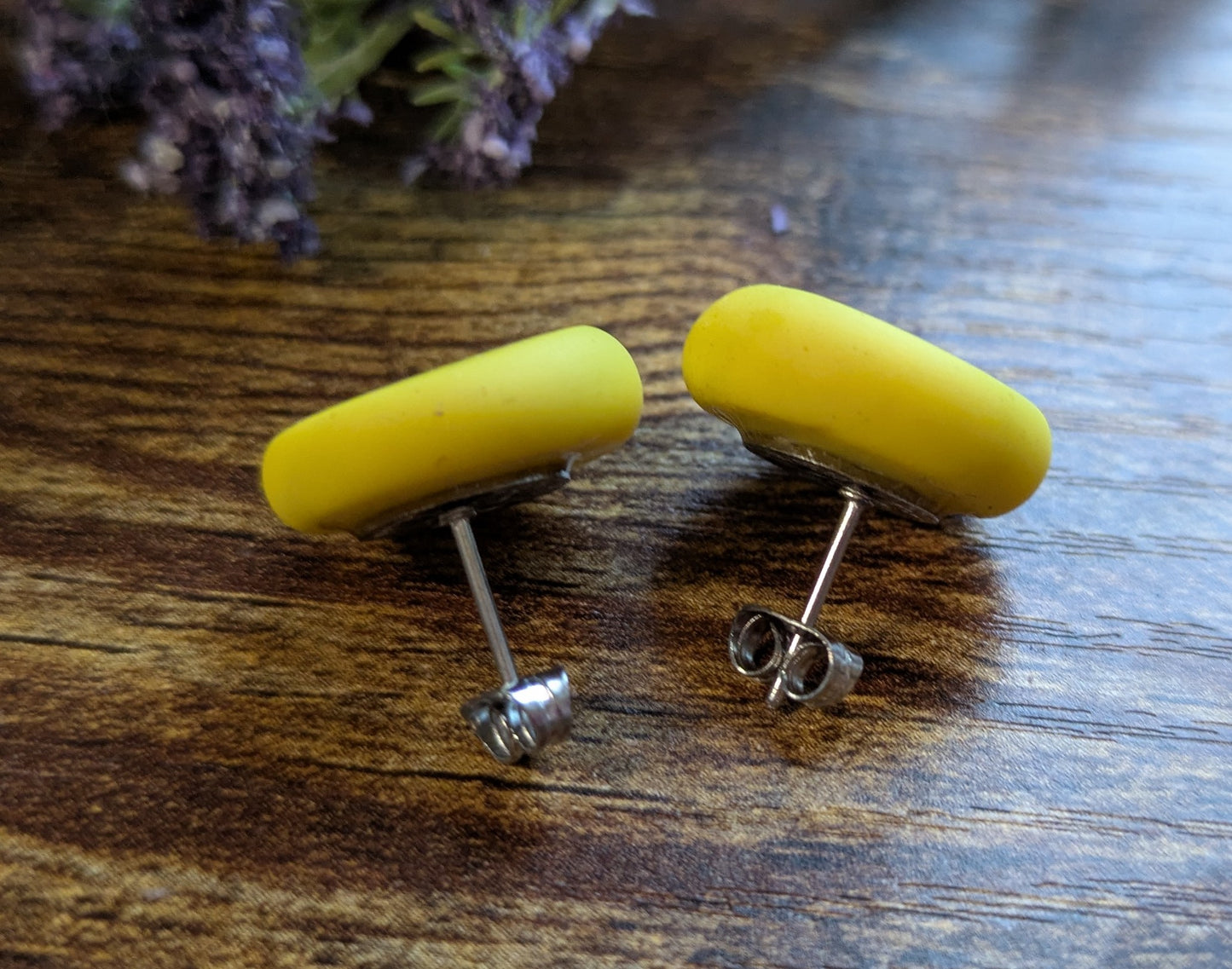 Dainty yellow letter L clay initial letter earrings