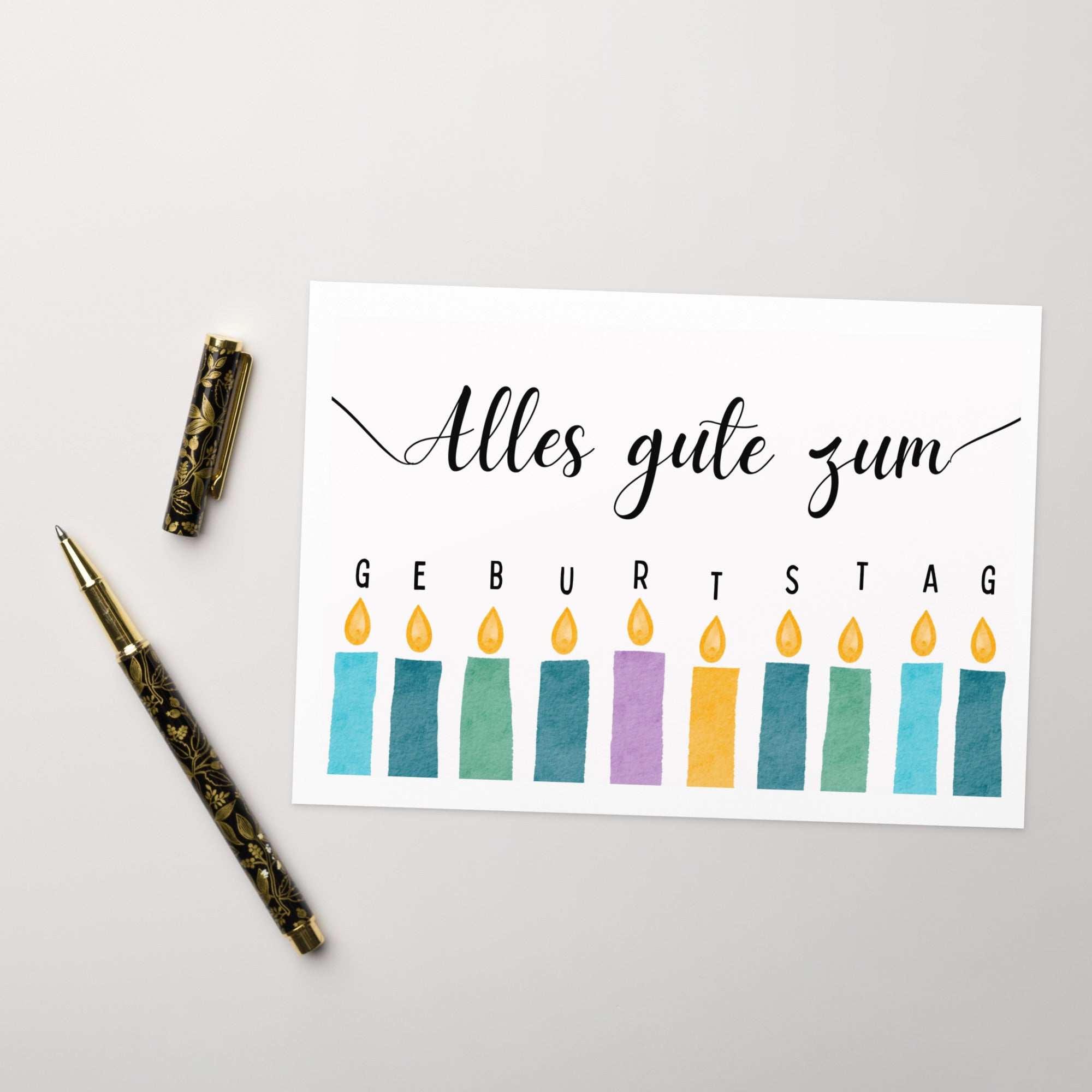 Alles gute zum geburtstag German birthday Greeting card with candle design, blank inside with envelope