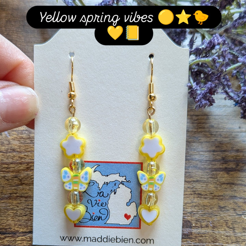 Yellow butterfly beaded earrings