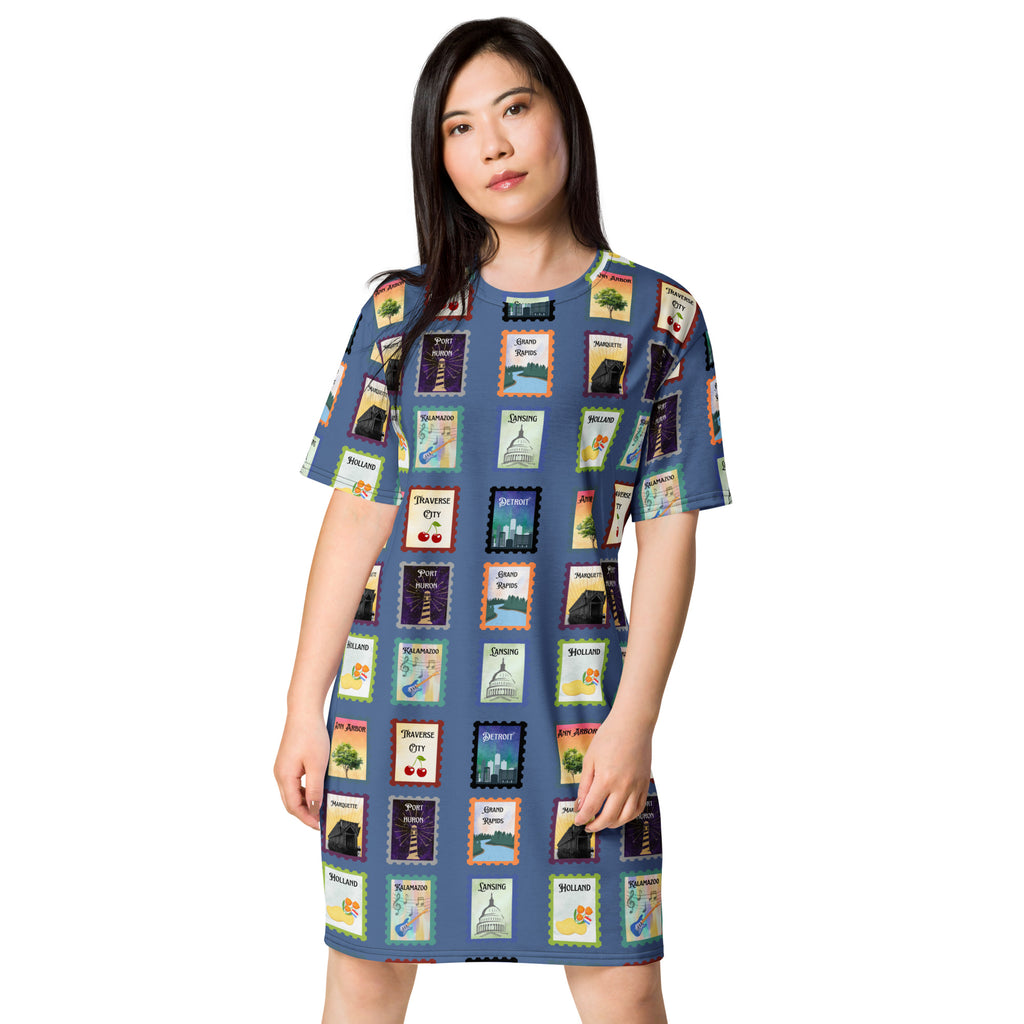 Michigan cities - Blue T-shirt dress
