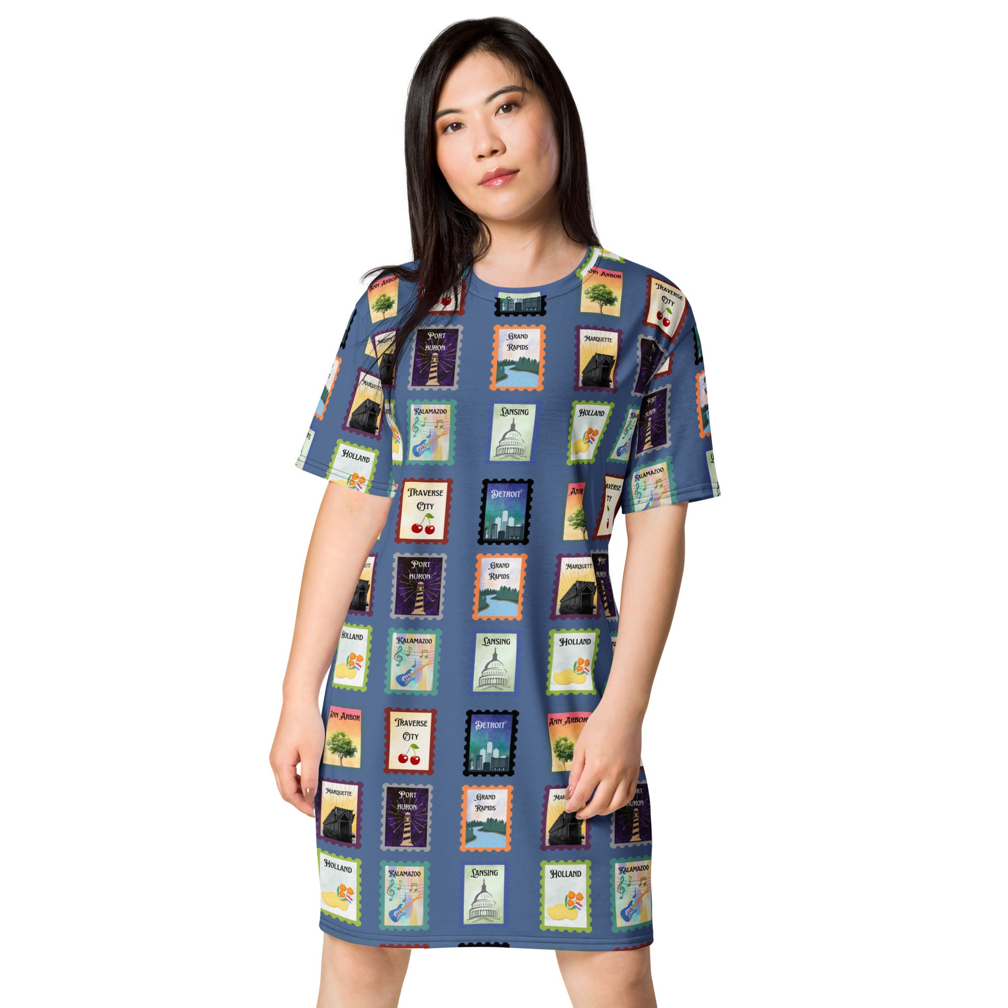 Michigan cities - Blue T-shirt dress