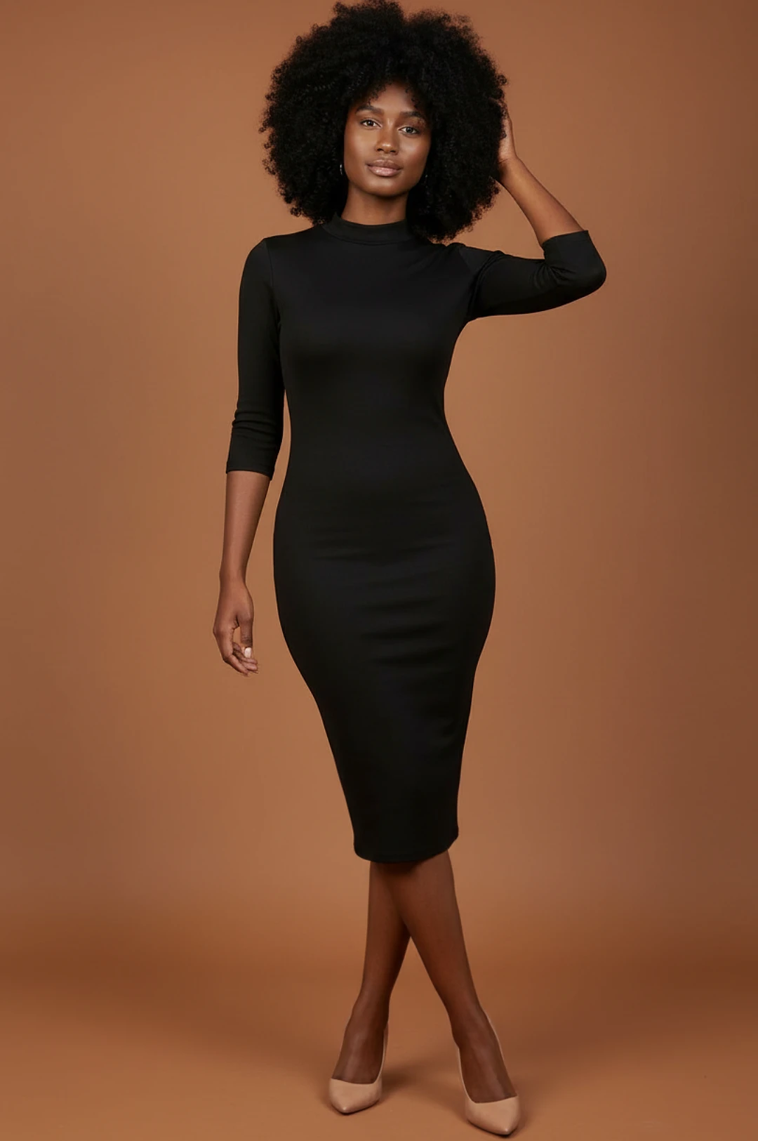 Black Mock Neck Form Fitted Dress Dress by Social Butterfly Collection