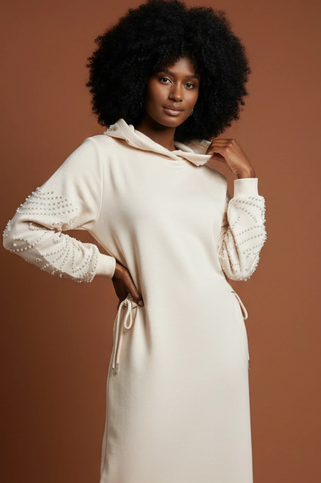 Ivory Pearl Hoodie Dress by Social Butterfly Collection