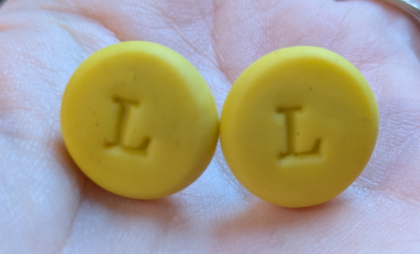 Dainty yellow letter L clay initial letter earrings