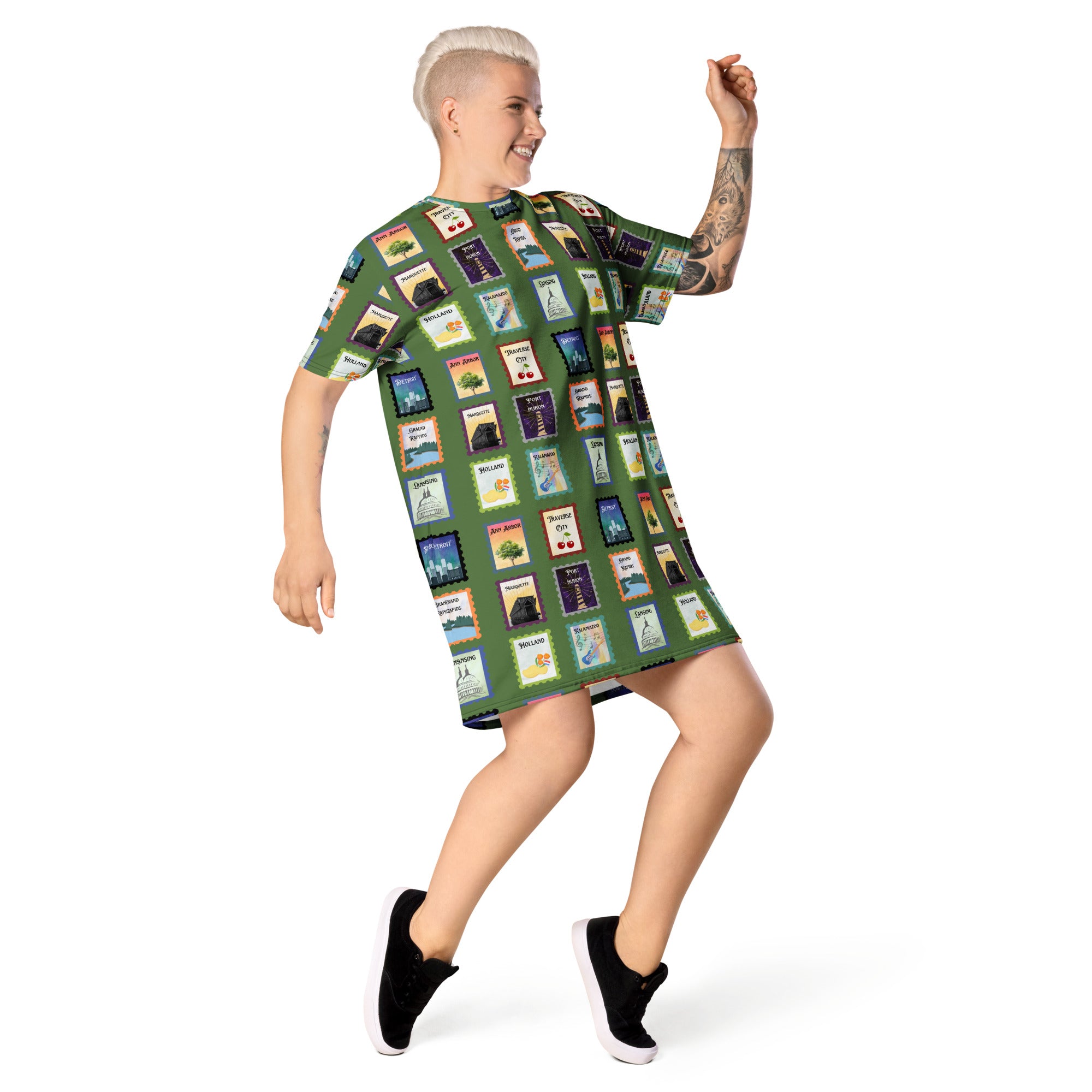 Michigan cities - Green T-shirt dress