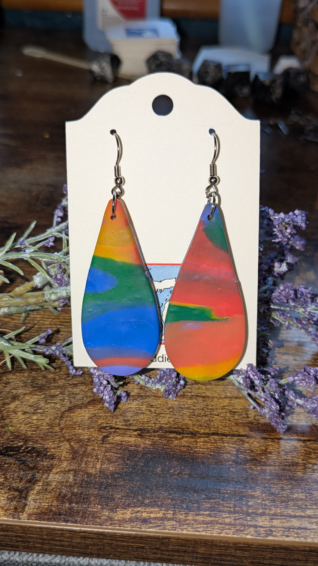 Rainbow drop polymer clay earrings