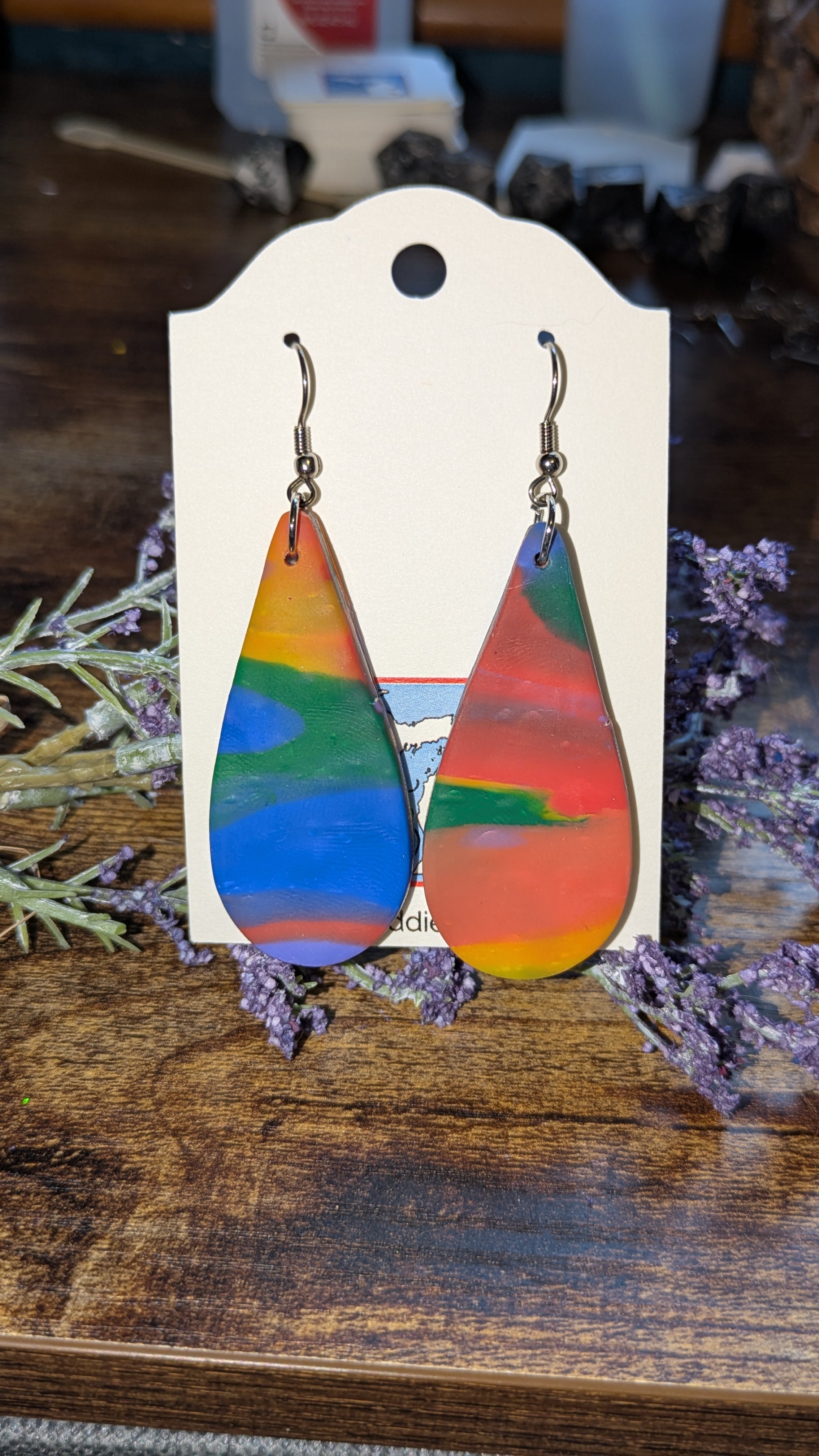 Rainbow drop polymer clay earrings