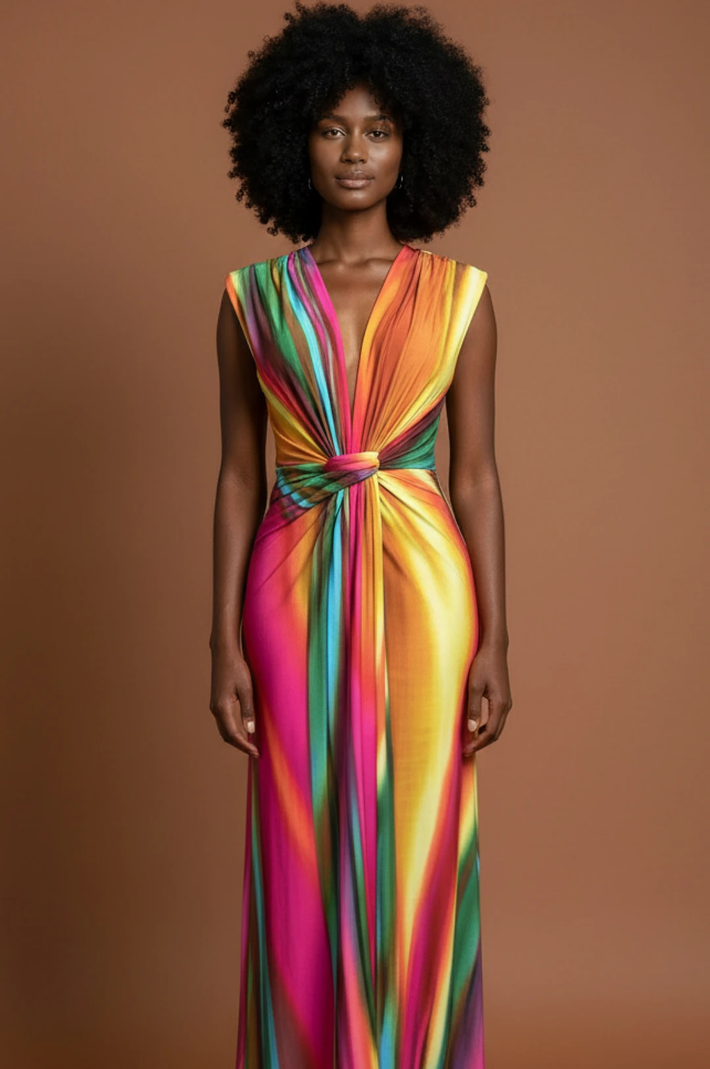 Multi Color Rainbow Swirl Print Dress by Social Butterfly Collection