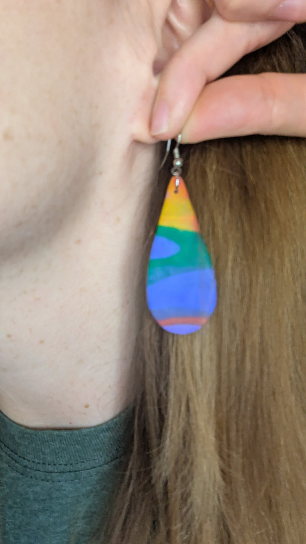 Rainbow drop polymer clay earrings