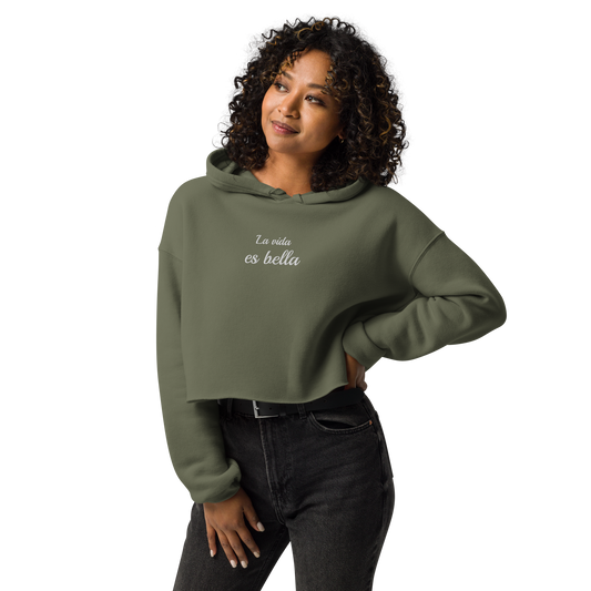 La vida es bella embroidered Crop Hoodie