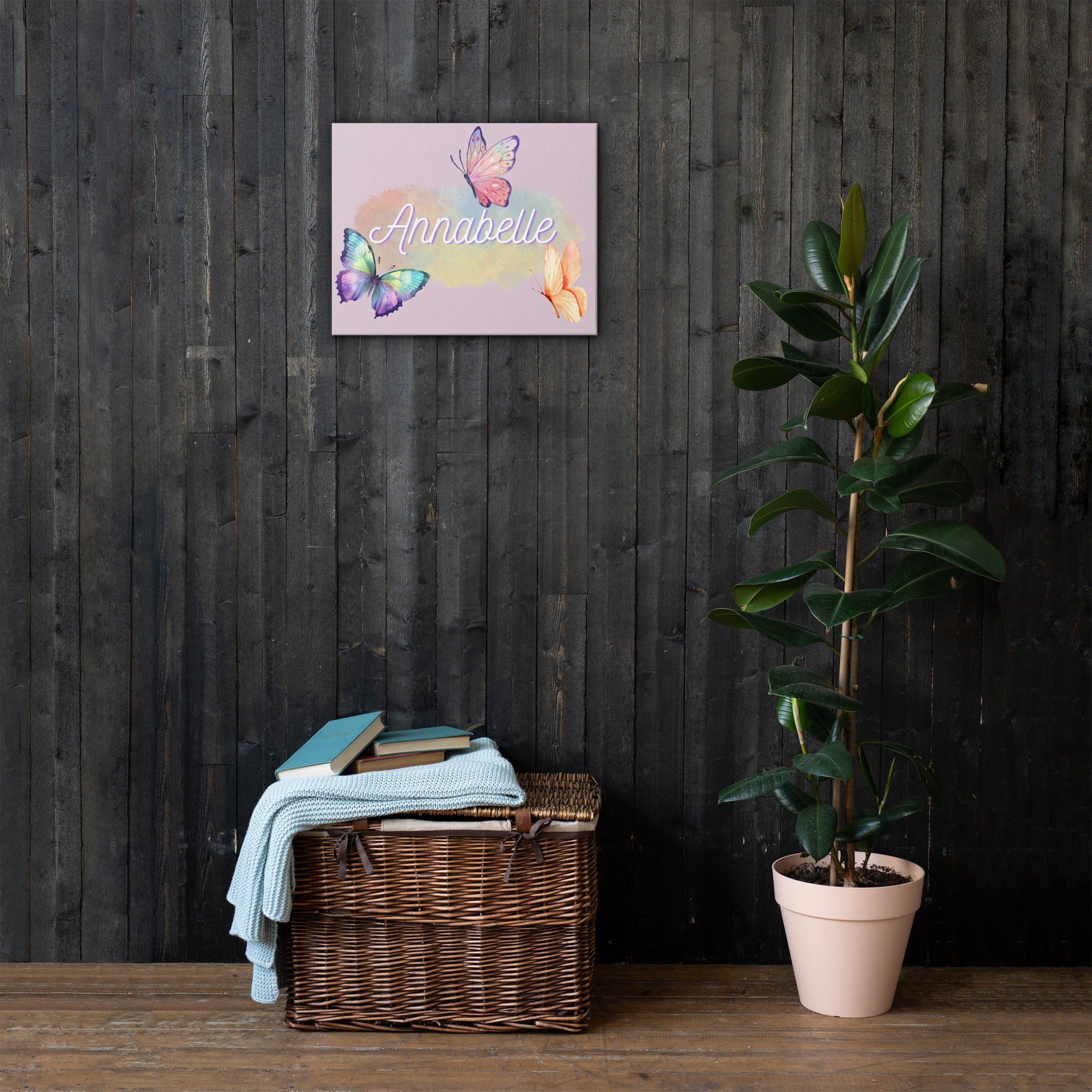 Customizable Butterfly name wall canvas