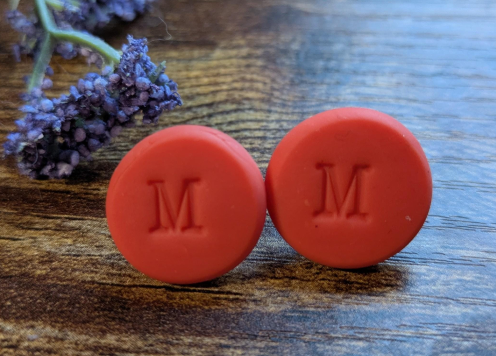 Letter M initial earrings - polymer clay studs