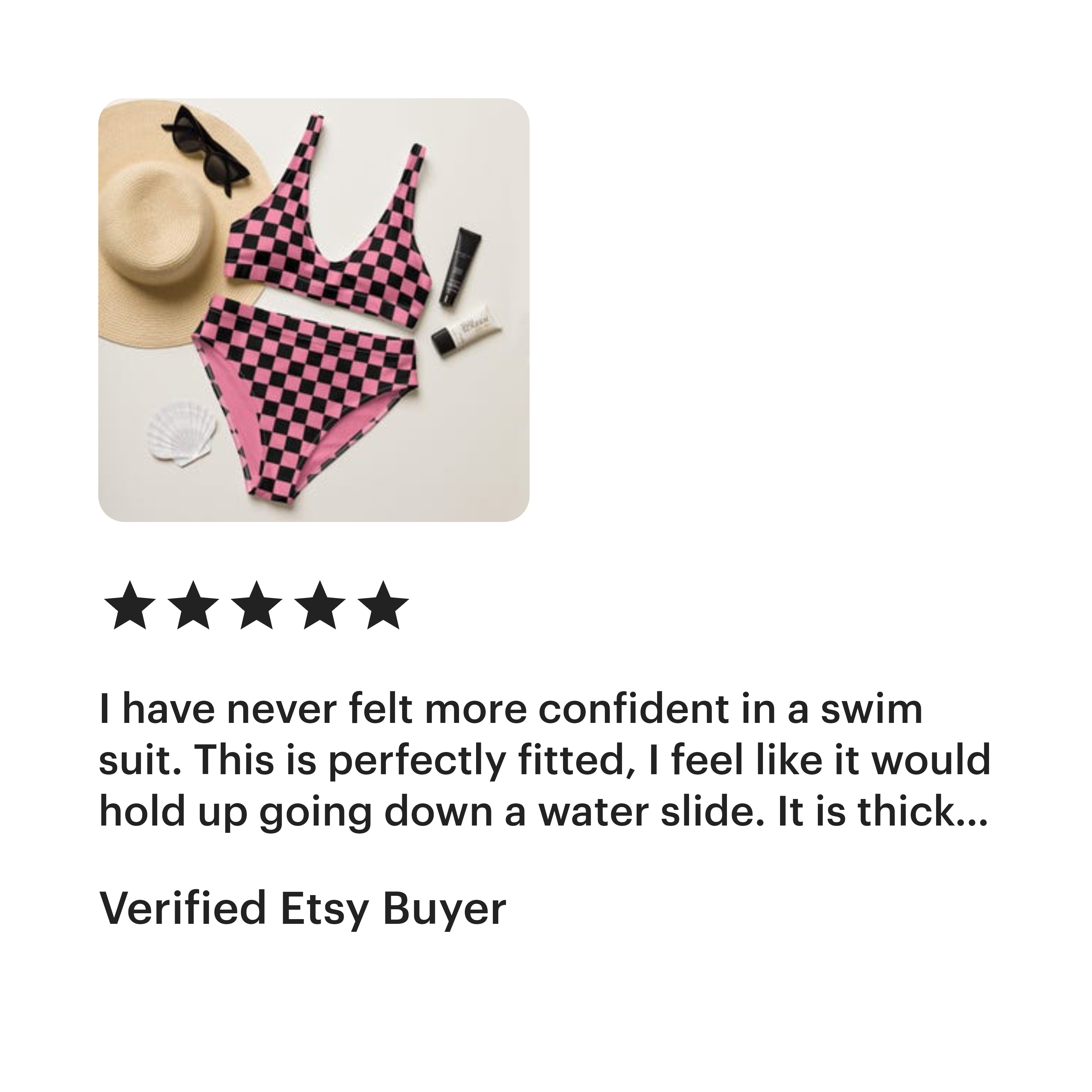 Pink and black checkered high-waisted bikini