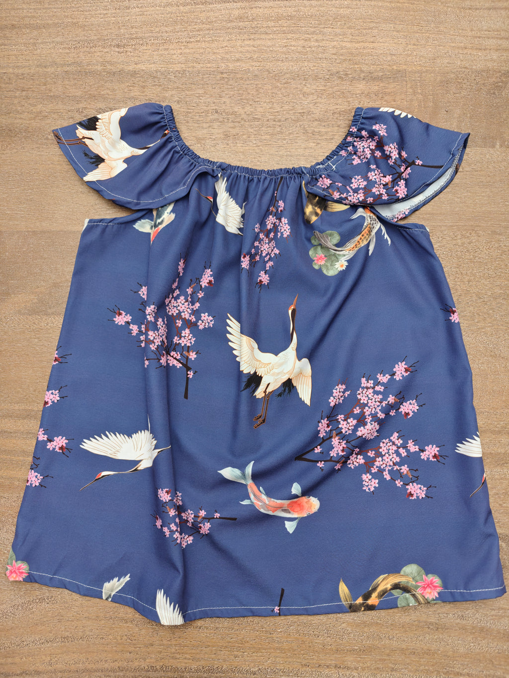Cranes, Koi and Cherry Blossoms Women's Off The Shoulder Top "Sakura Dreams" - For summer date nights