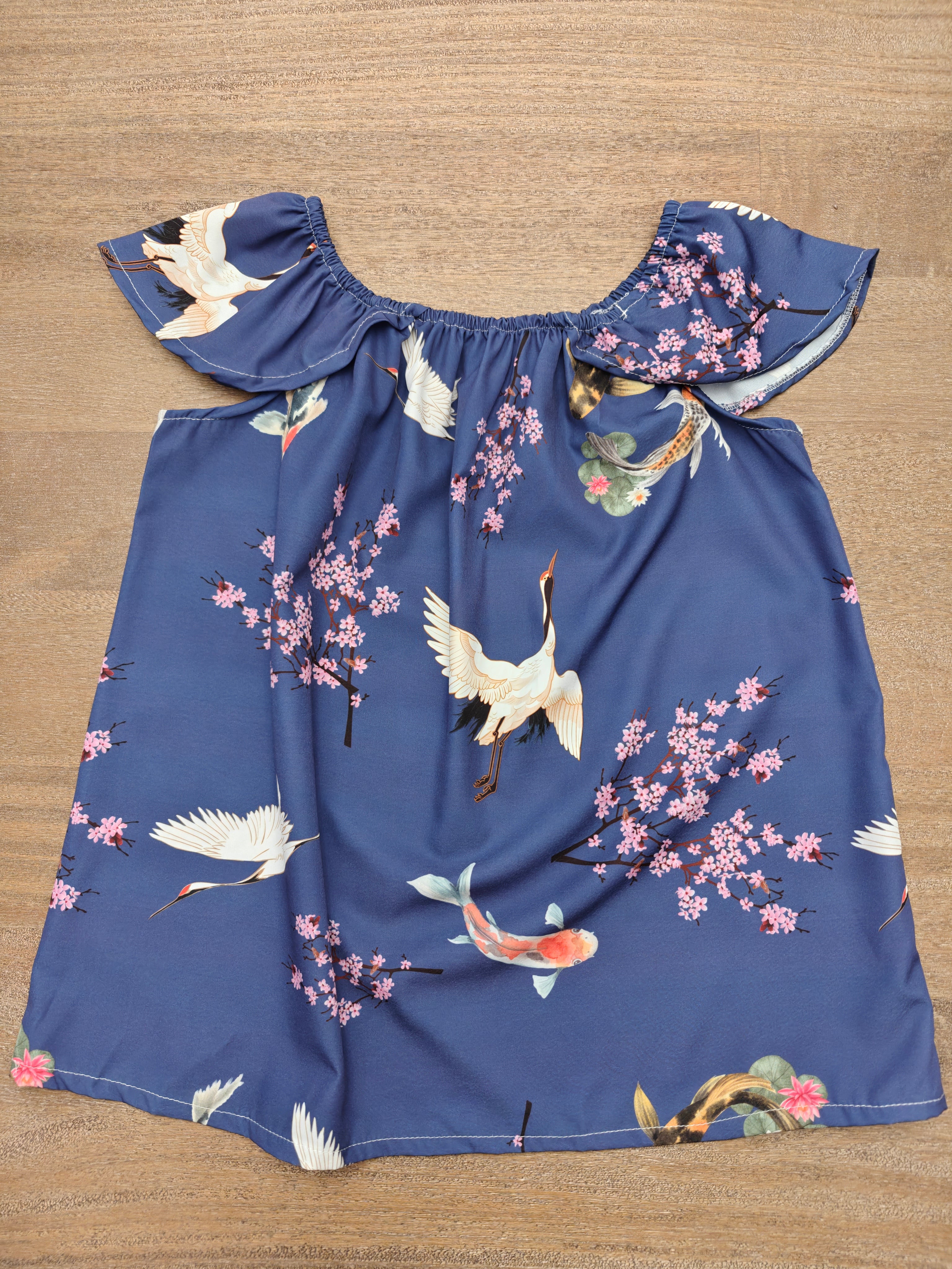 Cranes, Koi and Cherry Blossoms Women's Off The Shoulder Top "Sakura Dreams" - For summer date nights