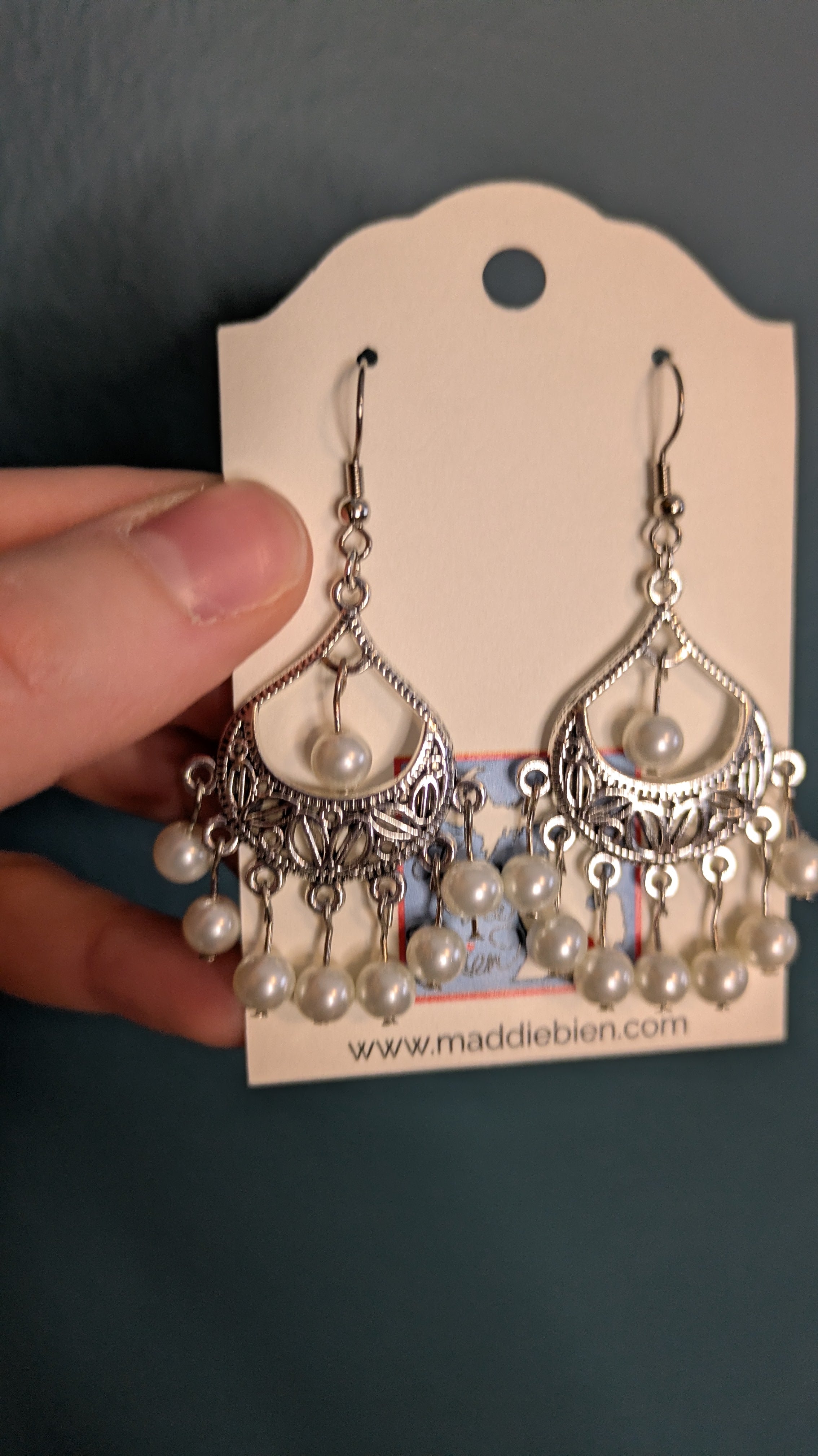 Pearly dangle chandelier earrings