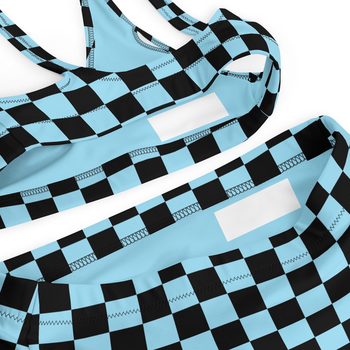 Blue and black checkered high-waisted bikini