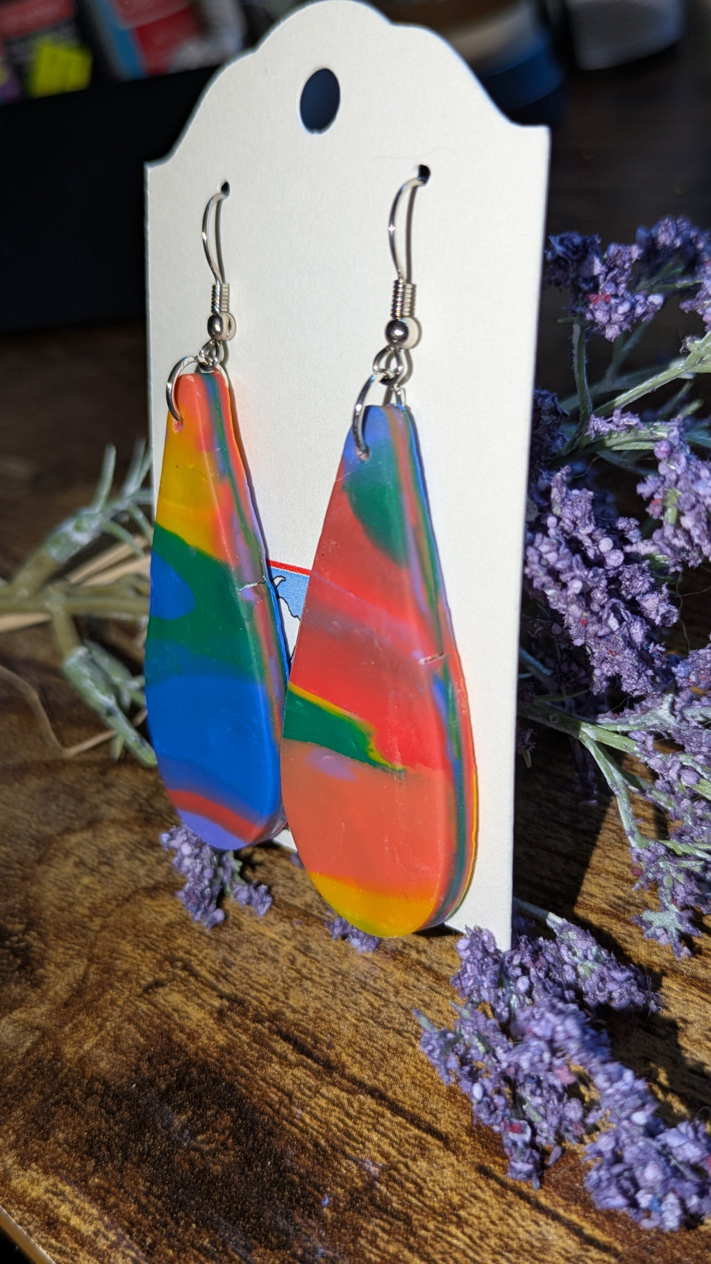 Rainbow drop polymer clay earrings
