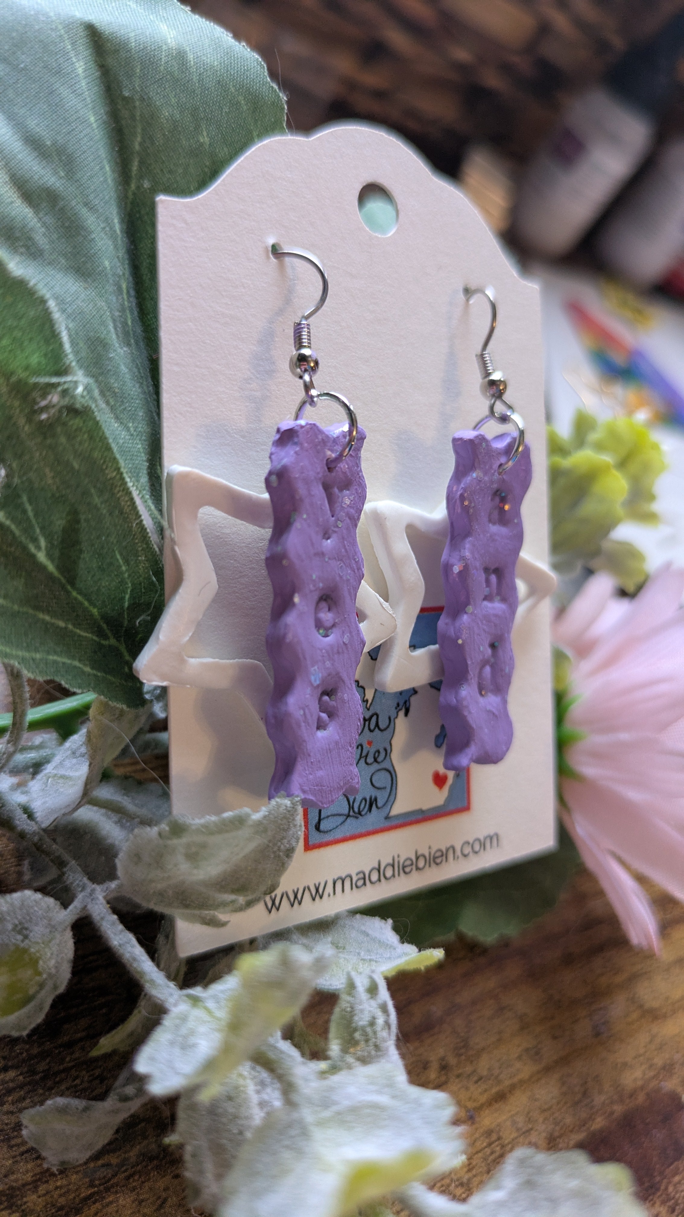 Handmade Sparkly Purple Dangle Earrings: Improv Gift