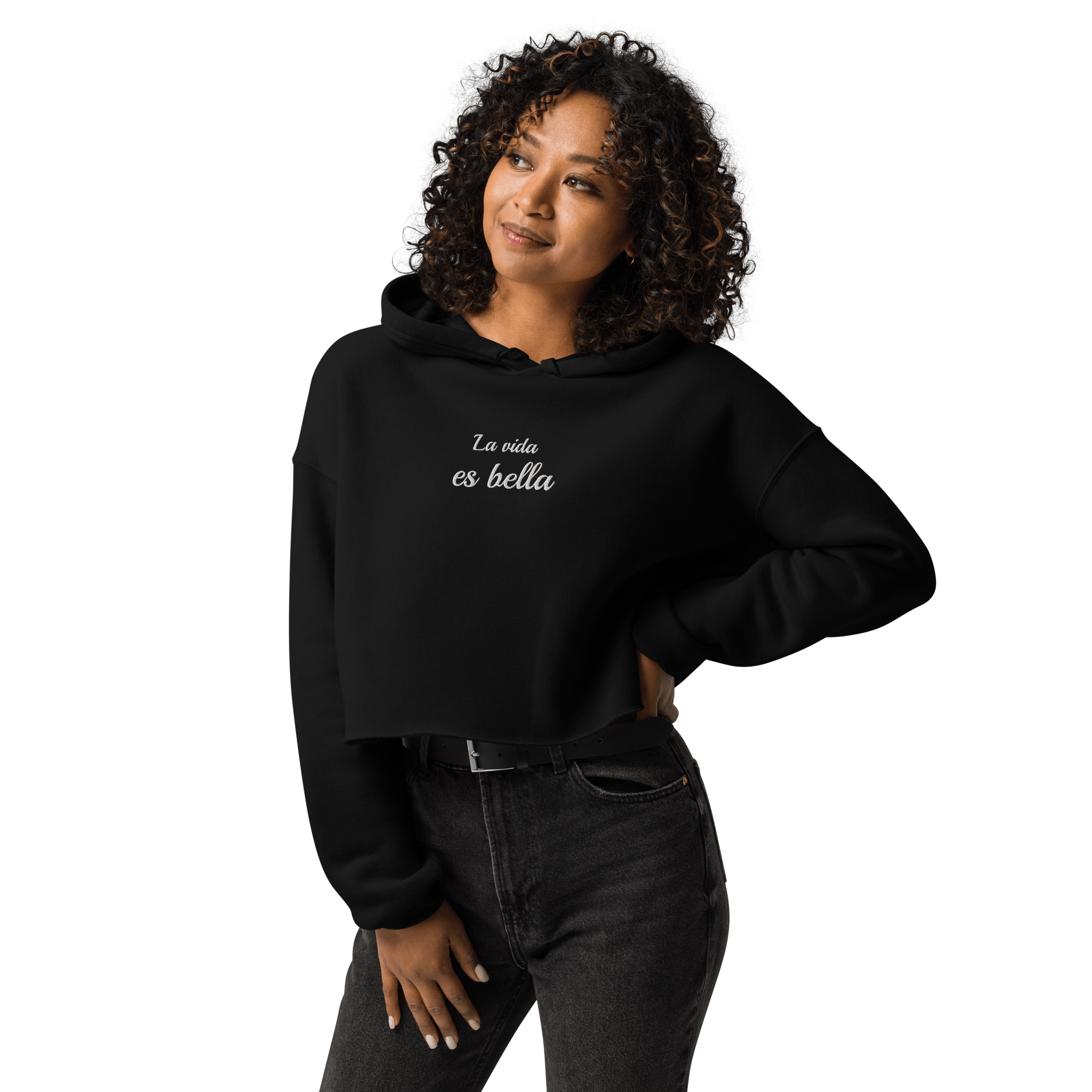 La vida es bella embroidered Crop Hoodie