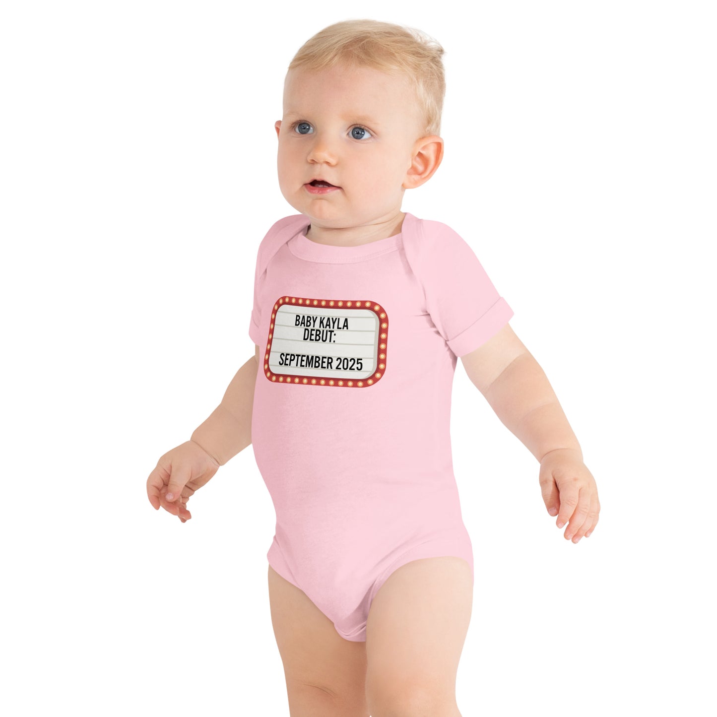Personalized Baby marquee debut announcement onesie