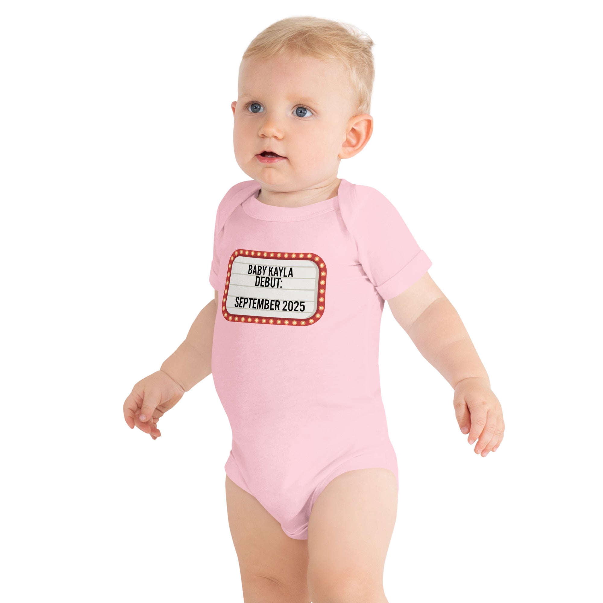 Personalized Baby marquee debut announcement one piece