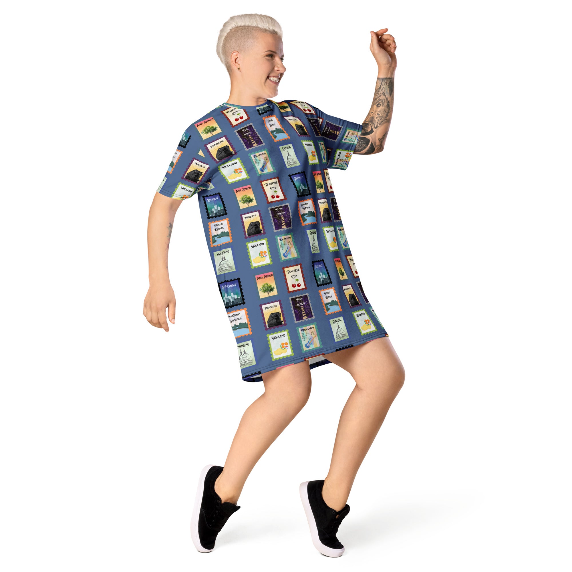 Michigan cities - Blue T-shirt dress