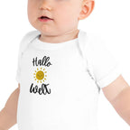 Hallo Welt embroidered Baby short sleeve one piece by La Vie Bien