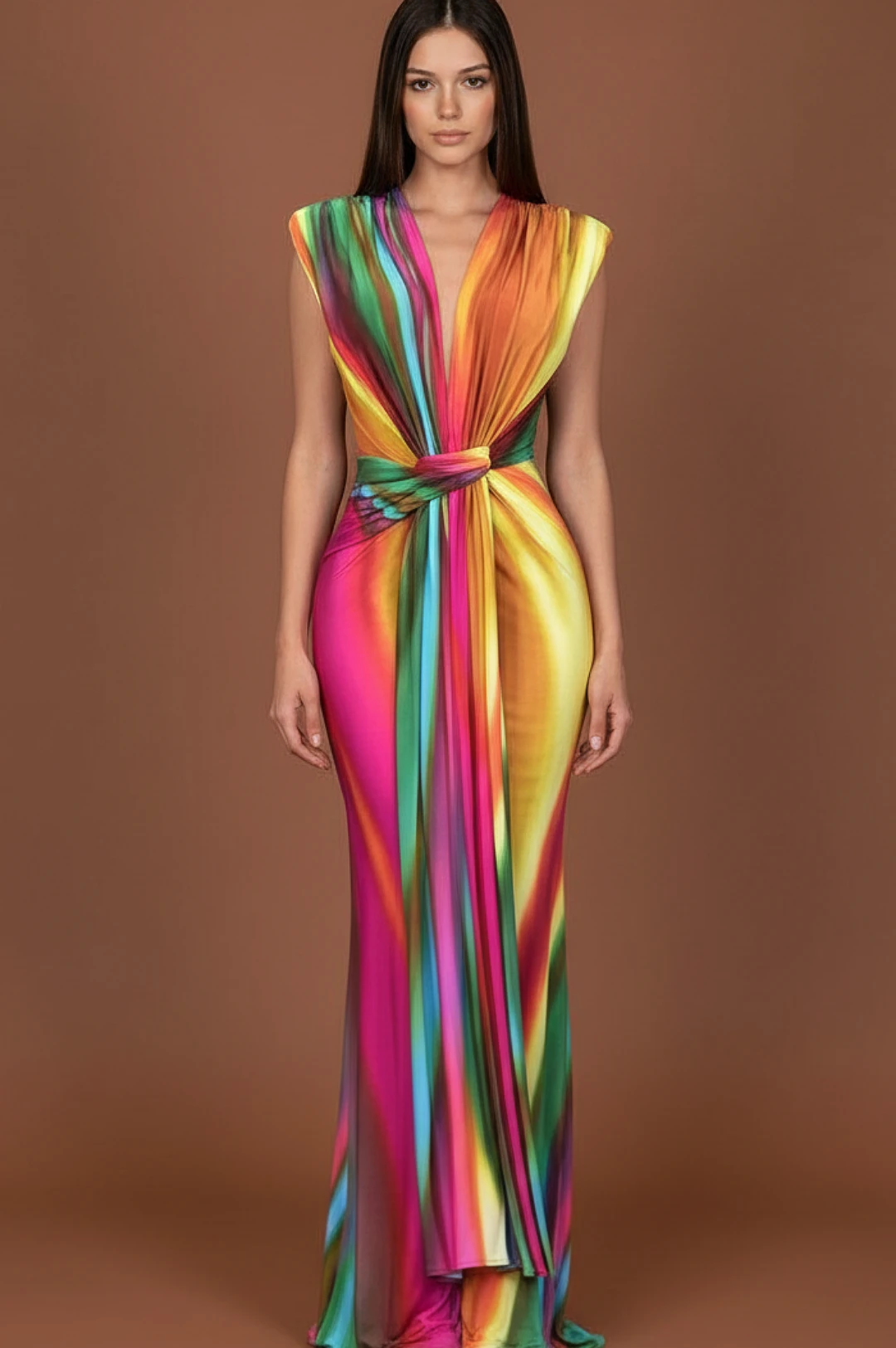 Multi Color Rainbow Swirl Print Dress by Social Butterfly Collection