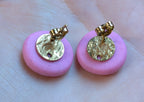 Pink letter K round stamped initial stud earrings, polymer clay