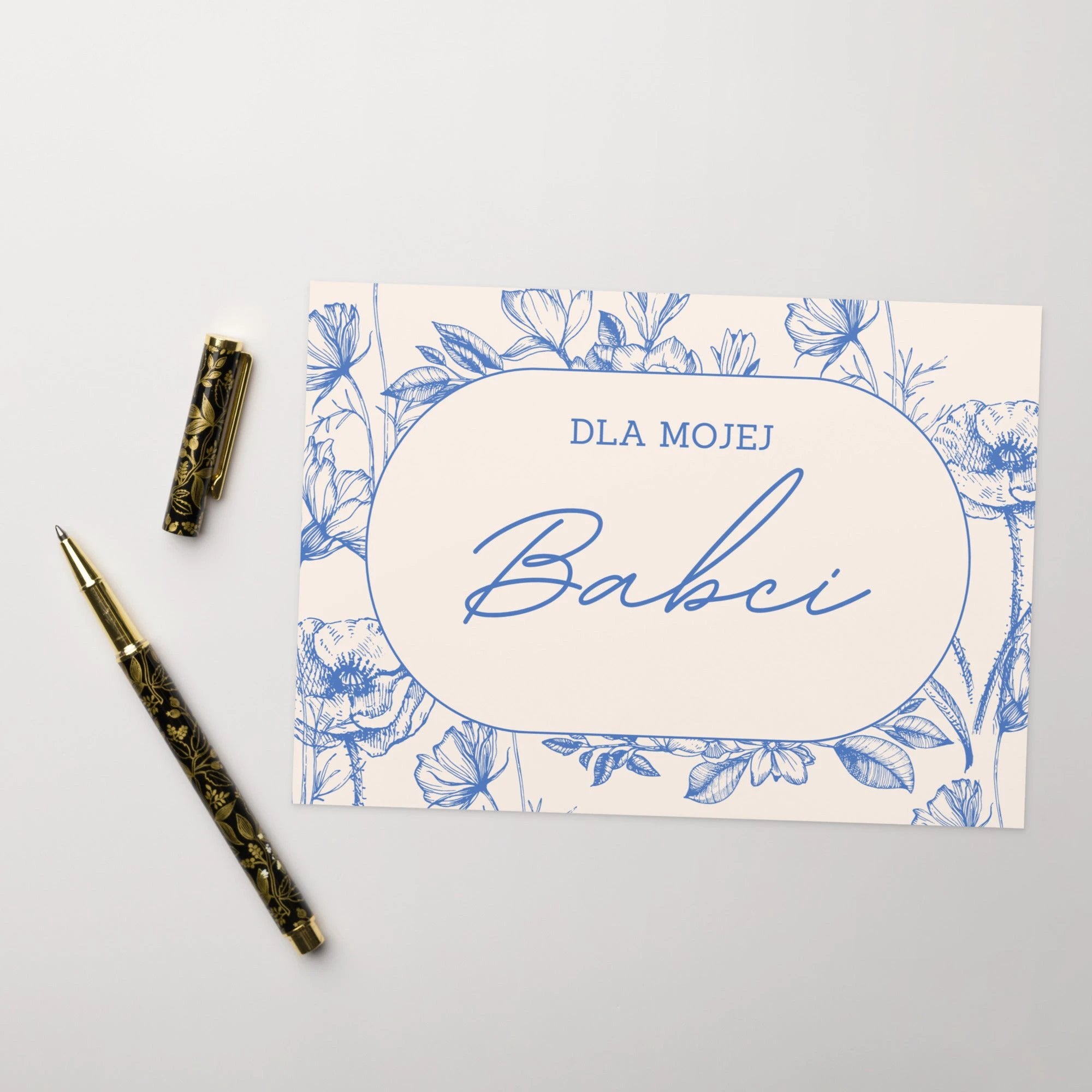 Dla mojej babci Polish grandmother birthday Greeting card, elegant floral design with envelope included by La Vie Bien
