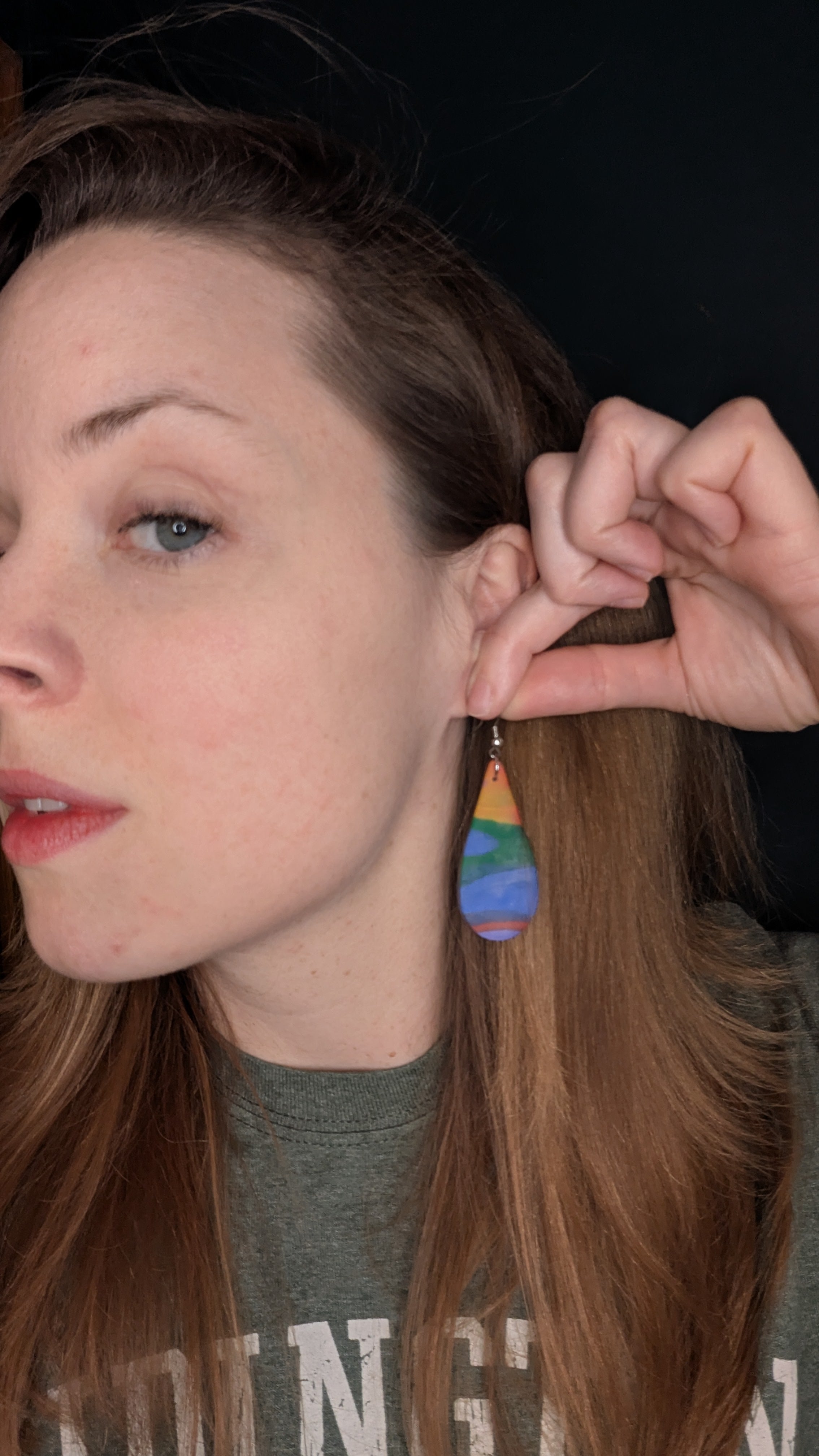 Rainbow drop polymer clay earrings