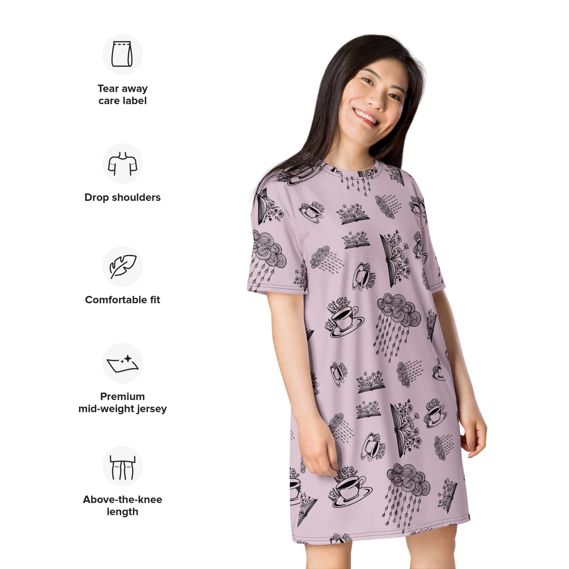 A rainy day for coffee and books T-shirt dress