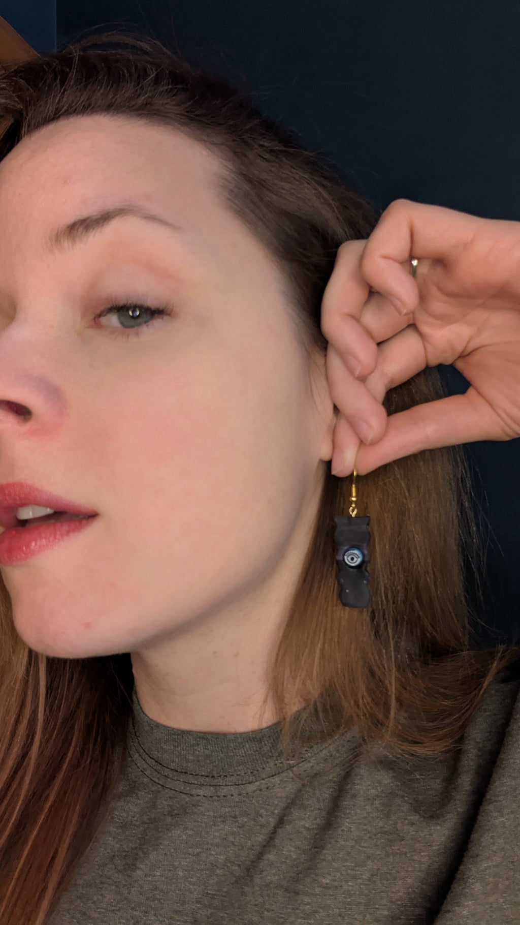 Handmade One-Eyed Dangle Earrings: Dark Purple & Black Jewelry