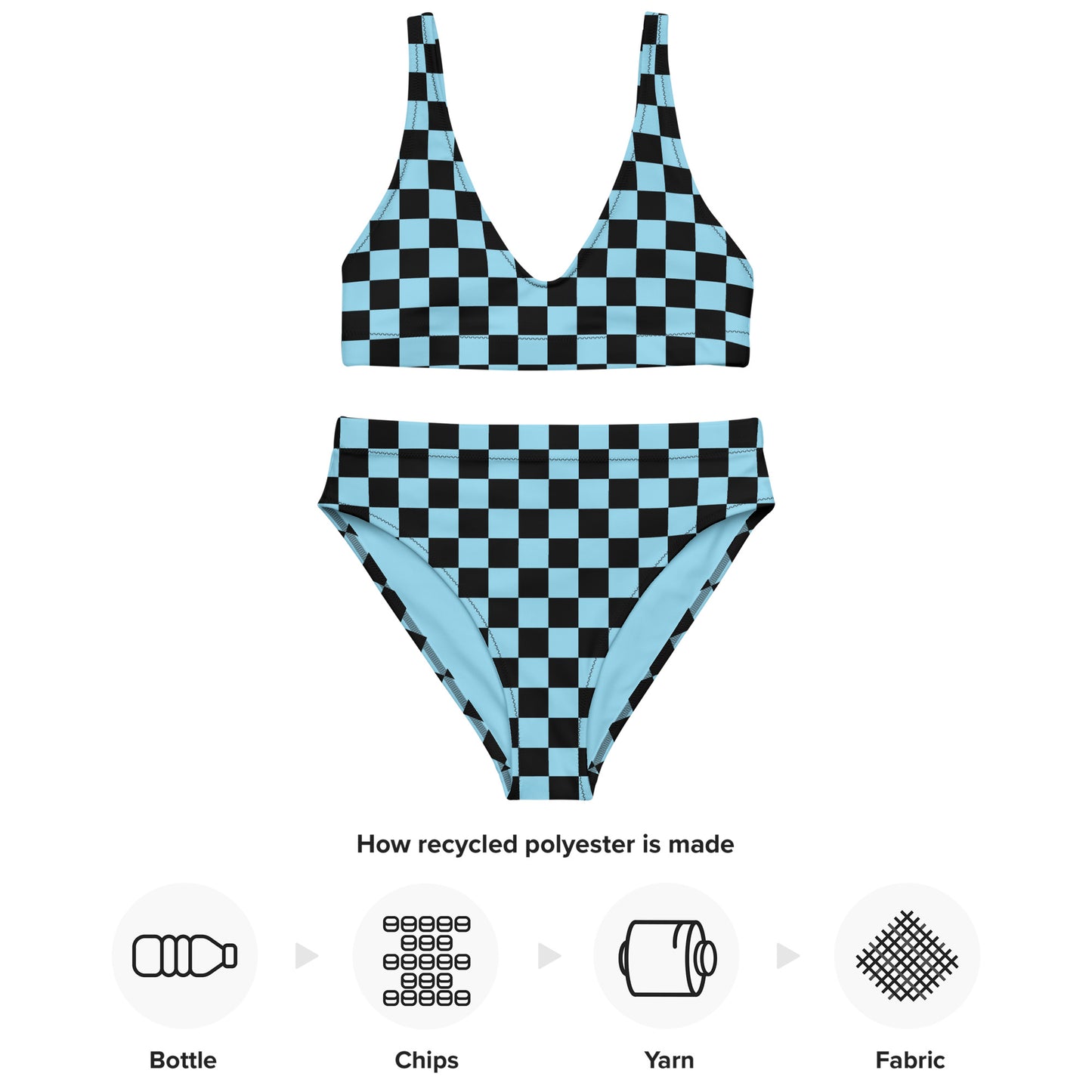 Blue and black checkered high-waisted bikini